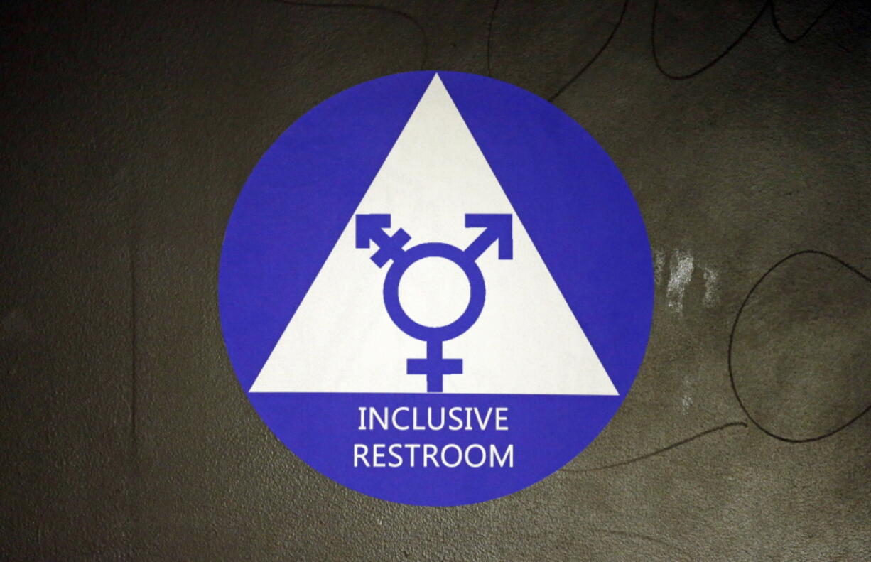 A sticker designates a gender-neutral restroom at Nathan Hale High School in Seattle.