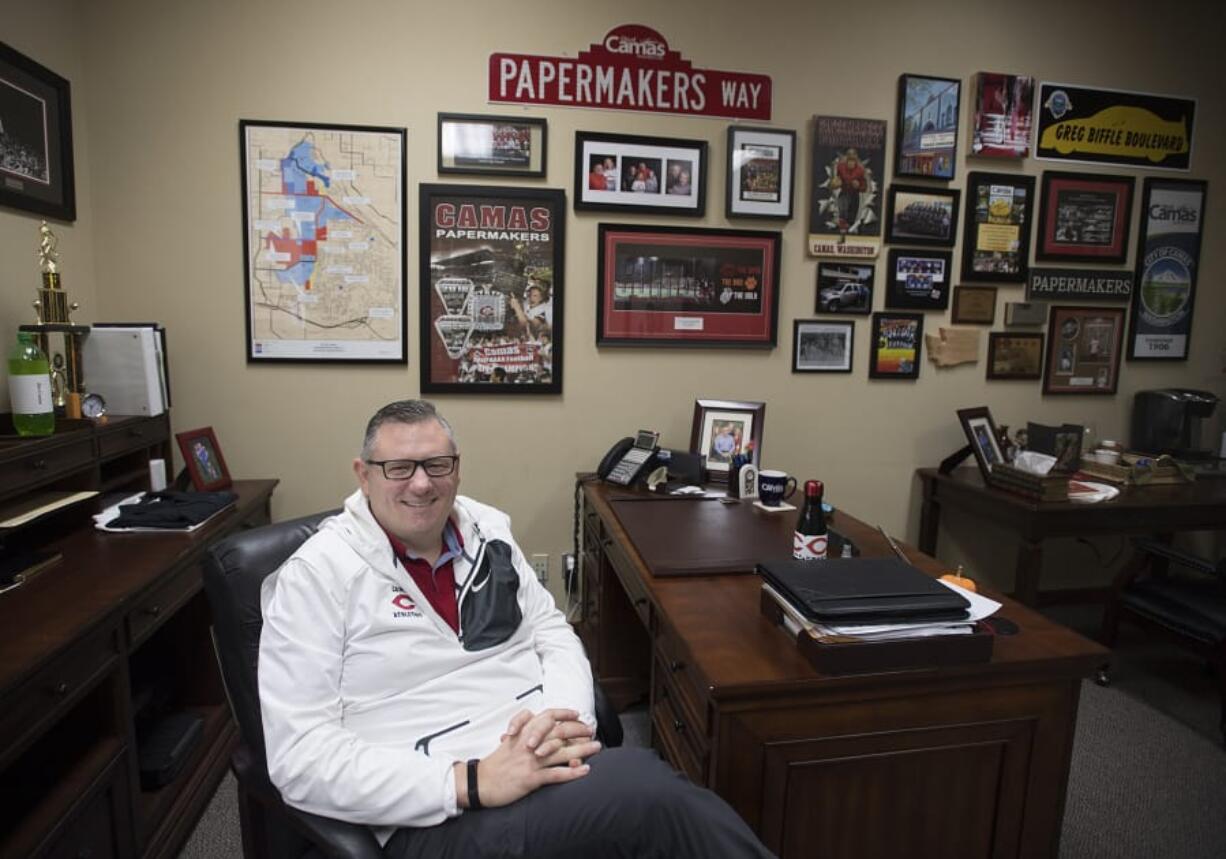 Camas Mayor Scott Higgins in his office in November.