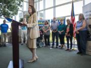 Sen. Maria Cantwell, D-Wash., speaks about the importance of keeping a provision that prevents insurance companies from denying coverage based on a pre-existing condition Thursday at Vancouver Clinic.