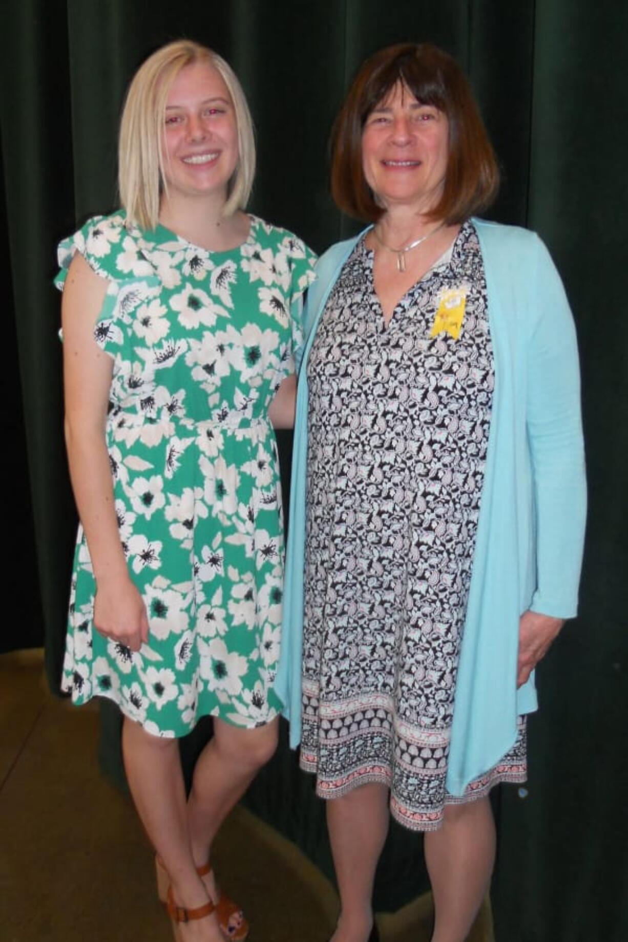 Woodland: Woodland High School’s Natalie Biddix and Philanthropic Educational Organization’s Peggi Jenkins, chapter president, celebrate Biddix earning the organization’s STAR Scholarship.