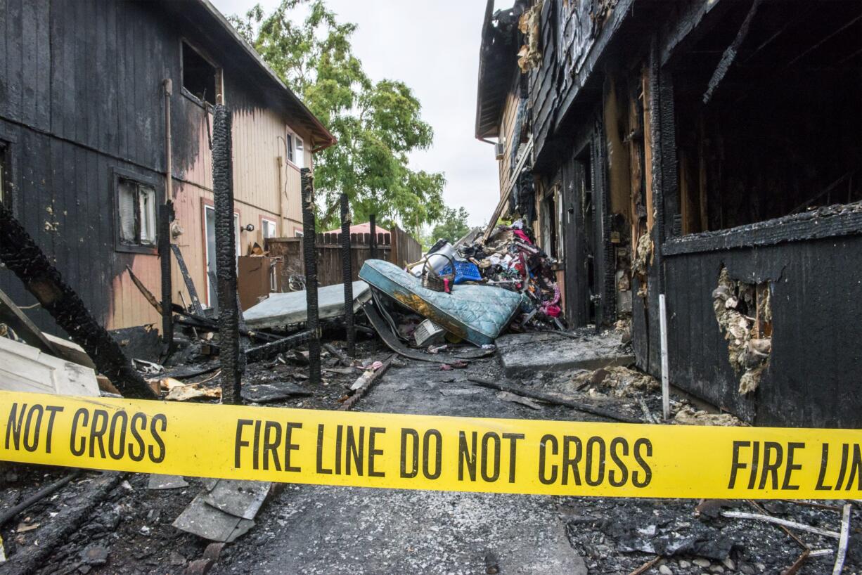 Apartment complex at East 32nd Street and Bridge Street in Rose Village is seen here following an early morning fire on Monday morning, July 9, 2018.