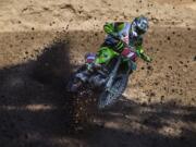 Eli Tomac fights for position after going down early in the 450 Class Moto #2 at the Washougal National Lucas Oil Pro Motocross at the Washougal MX Park on Saturday afternoon, July 28, 2018. Tomac went on to win the Motto and the 450 Class overall.