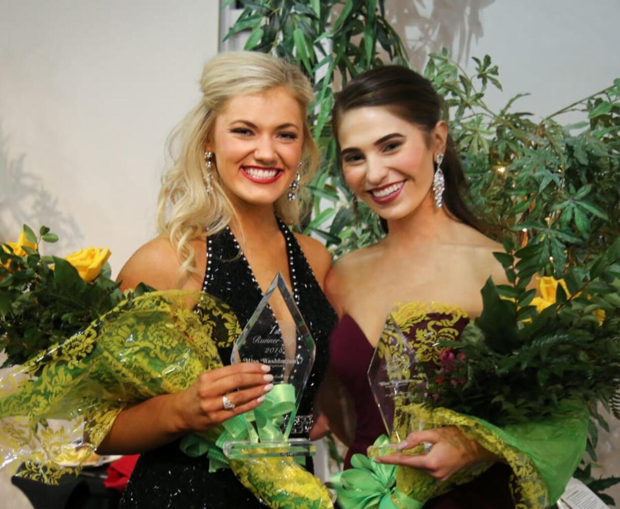 Clark County: Miss Rainier Abbie Kondel, left, whose parents live in Hockinson, and Miss Clark County Kallie Hutchinson both placed in the Miss Washington competition last month in Burien.