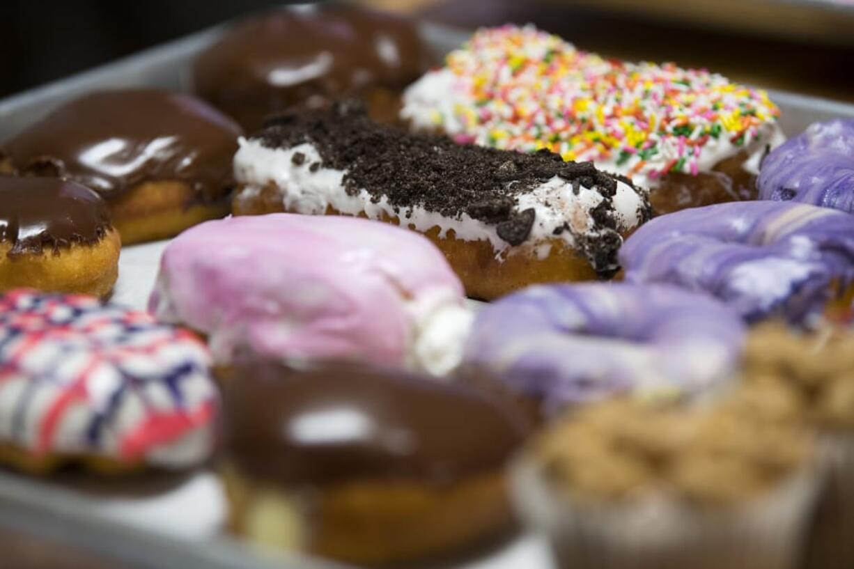 An assortment of freshly baked doughnuts at Dungeon Donuts in Battle Ground.