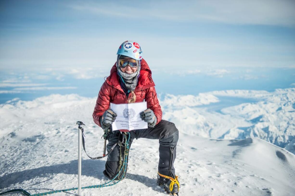 Elyse Ping Medvigy summited Denali in May as part of an expedition program with U.S. Expeditions and Explorations, a veteran’s nonprofit. The focus of the expedition was to gather data by using an electrocardiogram to measure how her heart operated as she acclimatized while climbing Denali. Photo by Dave Ohlson, DO.