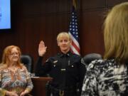 Kim Armstrong was promoted to lieutenant, making her the first woman to achieve that rank in the history of the Battle Ground Police Department.