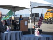 Port of Vancouver CEO Julianna Marler addresses the crowd Tuesday at the grand opening ceremony of the West Vancouver Freight Access project.