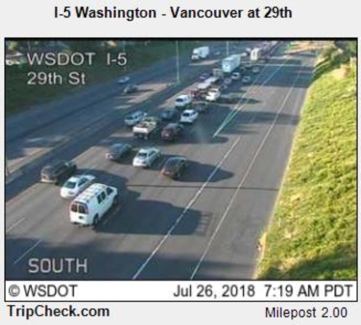 Traffic backing up on Interstate 5 at 29th Street in Vancouver. A man in Portland is threatening to jump off a bridge near the Interstate 84 interchange.