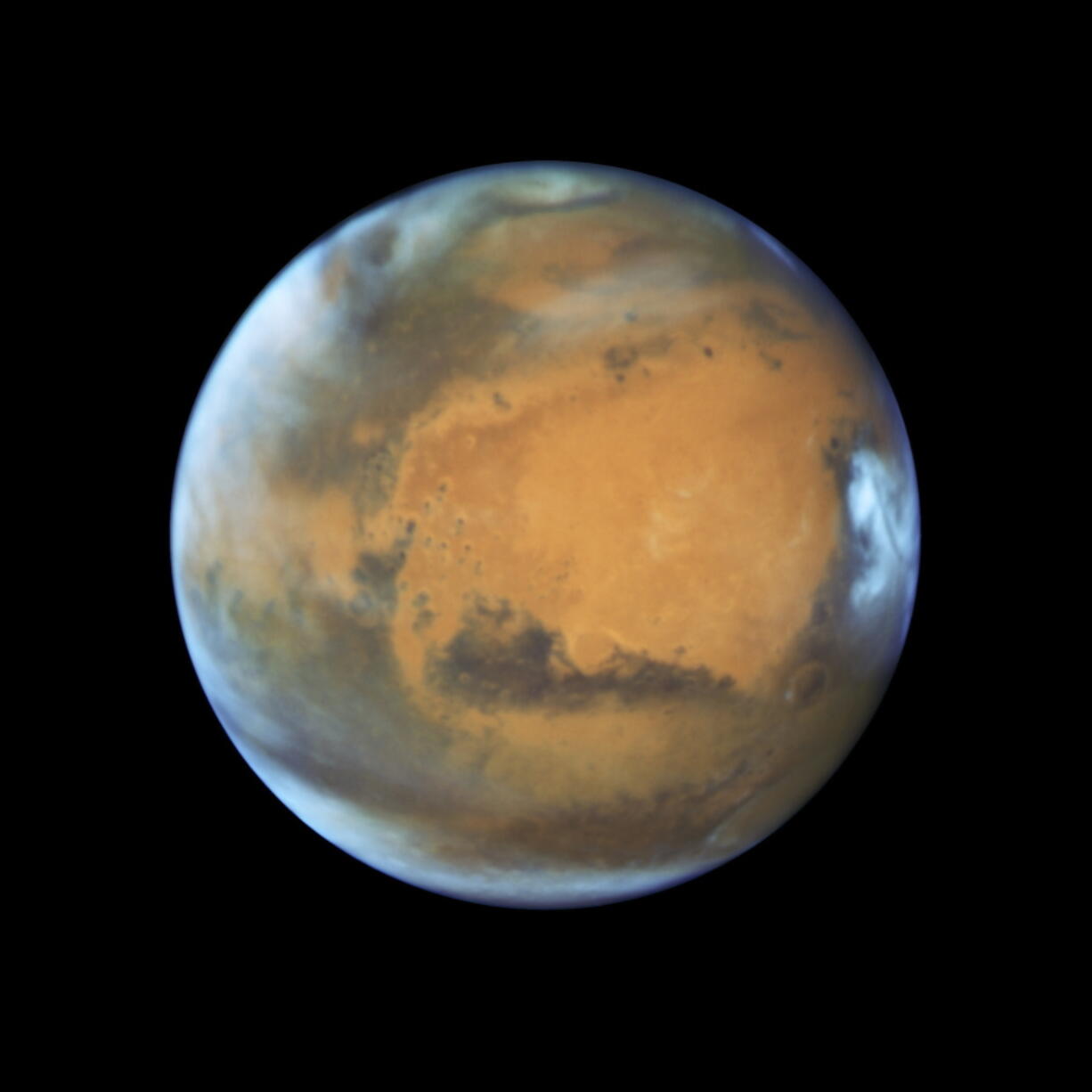 The planet Mars. A study published Wednesday in the journal Science suggests a huge lake of salty water appears to be buried deep in Mars, raising the possibility of finding life on the red planet. (NASA/ESA/Hubble Heritage Team - STScI/AURA, J. Bell - ASU, M.