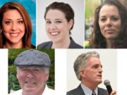 Candidates for the Third Congressional District, clockwise from top left: Rep. Jaime Herrera Beutler, Carolyn Long, Dorothy Gasque, David McDevitt, Earl Bowerman filed campaign spend with the FEC. Martin Hash and Michael Cortney did not file.