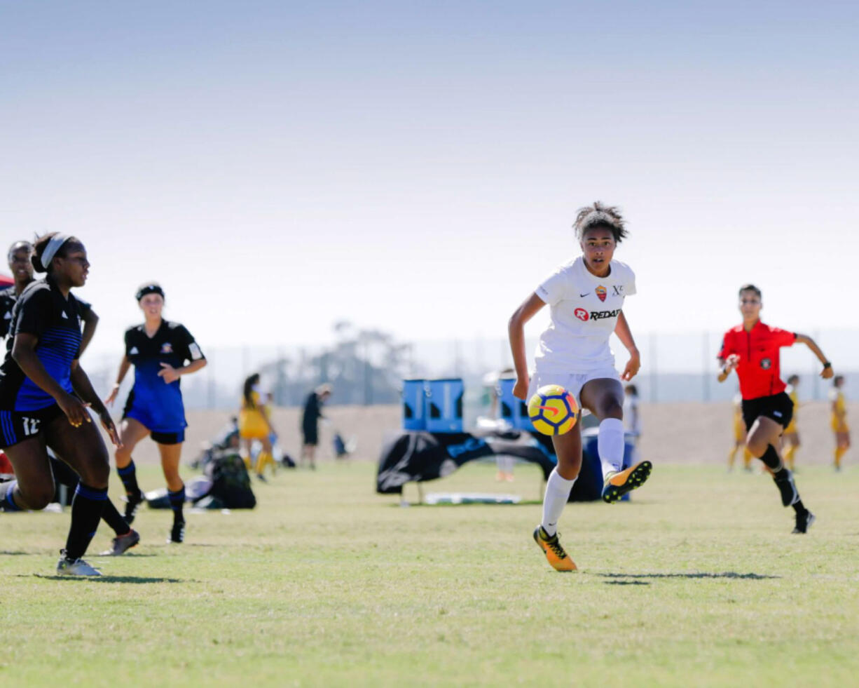 King’s Way Christian star MacKenzie Ellertson, shown here playing for club team Crossfire Premier, is back playing for her high school this fall. Last year, an injury and club commitments kept her off the field for King’s Way.