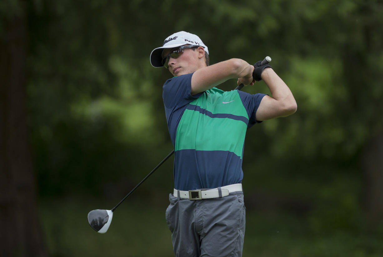 Owen Huntington tees off on the second hole during the Royal Oaks Invitational at Royal Oaks Country Club on Friday afternoon, June 8, 2018.