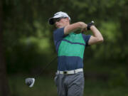 Owen Huntington tees off on the second hole during the Royal Oaks Invitational at Royal Oaks Country Club on Friday afternoon, June 8, 2018.