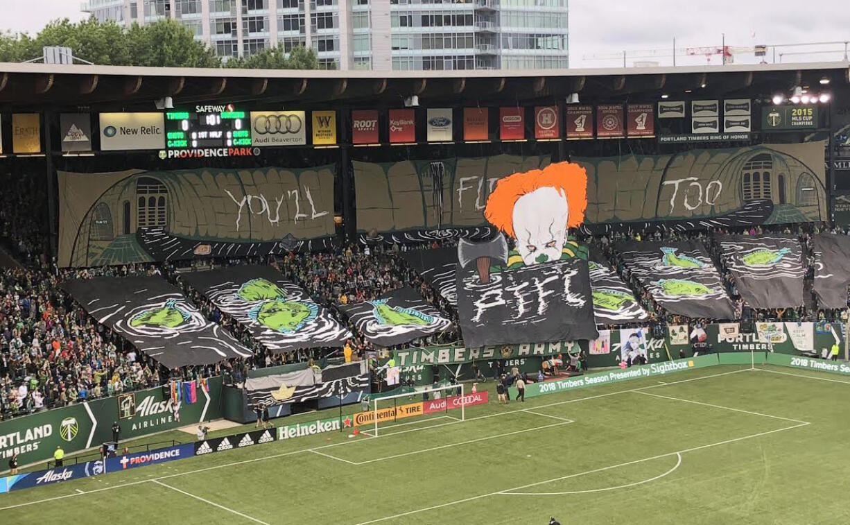 The Timbers Army unveiled its game-day tifo at Providence Park before the Portland Timbers match against the rival Seattle Sounders on Sunday, Aug. 26, 2018.