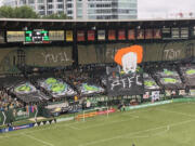 The Timbers Army unveiled its game-day tifo at Providence Park before the Portland Timbers match against the rival Seattle Sounders on Sunday, Aug. 26, 2018.