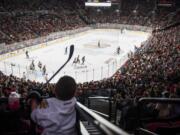 Austin wears a new jersey from his grandfather, Jim Fich, and holds a toy hockey stick as he cheers on the Winterhawks in Portland, Ore., on March 16. When Austins mother Tabitha was a child, she, her parents and her siblings were regulars at Portland Winterhawks family nights. The family tradition was brought alive again for Austin's third birthday and he fell in love with the sport. He just loves watching them skate, Tabitha said.