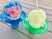 Blue raspberry and cotton candy shave ice and Pina Coladalada from Tropical Sno Vancouver