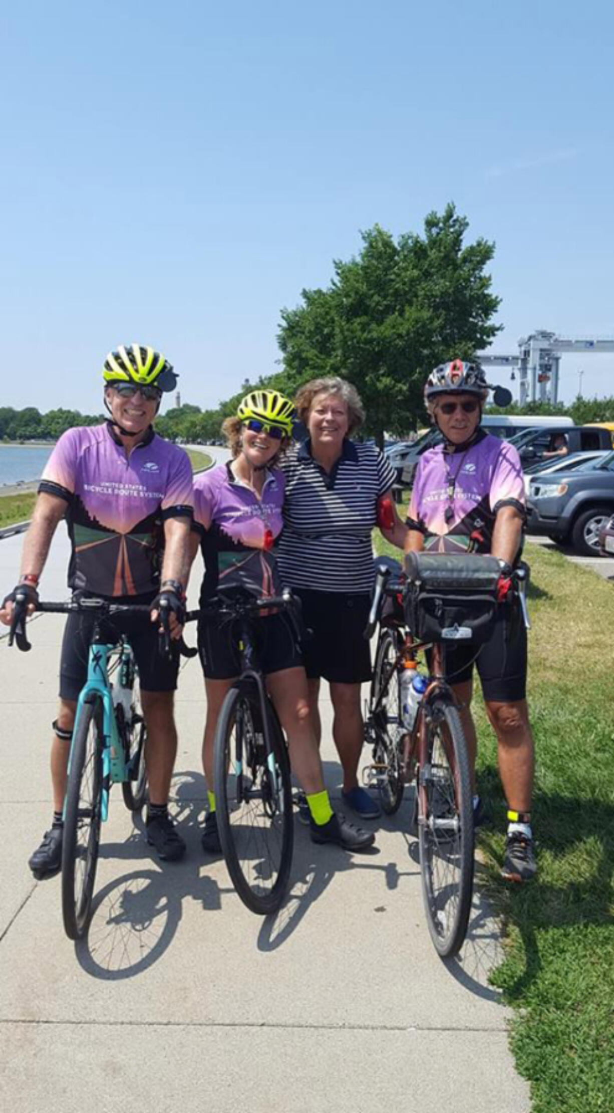 Hough: Dave Halstead, from left, Lilly Boulianne, Solange Cyr and Edward Collister after completing their bike ride across America, during which they raised more than $6,000 for Council for the Homeless.