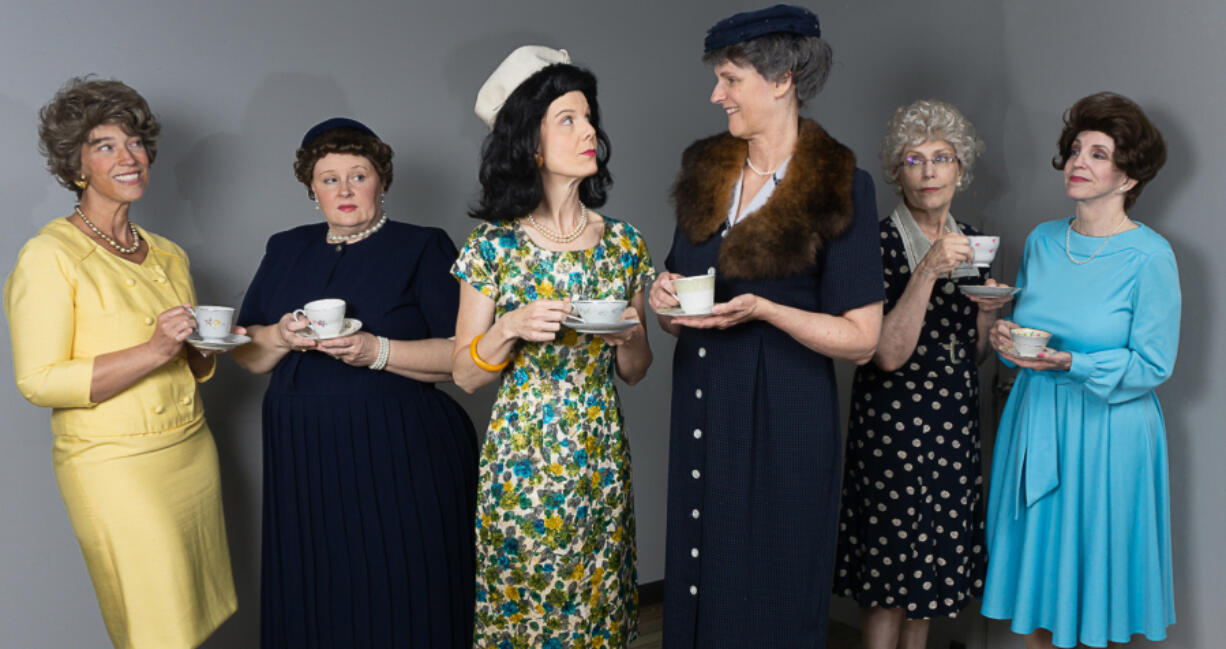 Keri Pedersen as Pat Nixon, from left, Kristen Noel as Mamie Eisenhower, Jennifer Thoreson as Jackie Kennedy, Lori Peterman as Eleanor Roosevelt, Mary Durall-Dupree as Bess Truman and Jan Cranston as Lady Bird Johnson in Magenta Theater’s staged reading of “Ladies First.” Fetching Photos