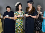 Keri Pedersen as Pat Nixon, from left, Kristen Noel as Mamie Eisenhower, Jennifer Thoreson as Jackie Kennedy, Lori Peterman as Eleanor Roosevelt, Mary Durall-Dupree as Bess Truman and Jan Cranston as Lady Bird Johnson in Magenta Theater’s staged reading of “Ladies First.” Fetching Photos