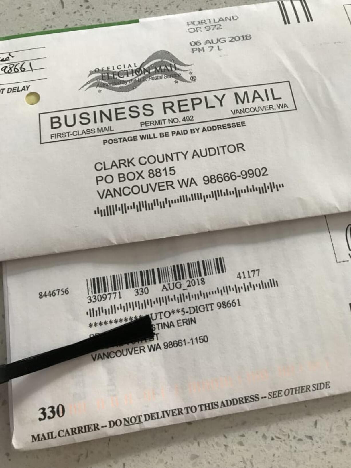 At least seven ballots mailed in the 2018 primary election were mistakenly delivered to the sender instead of the Clark County Auditor’s Office.