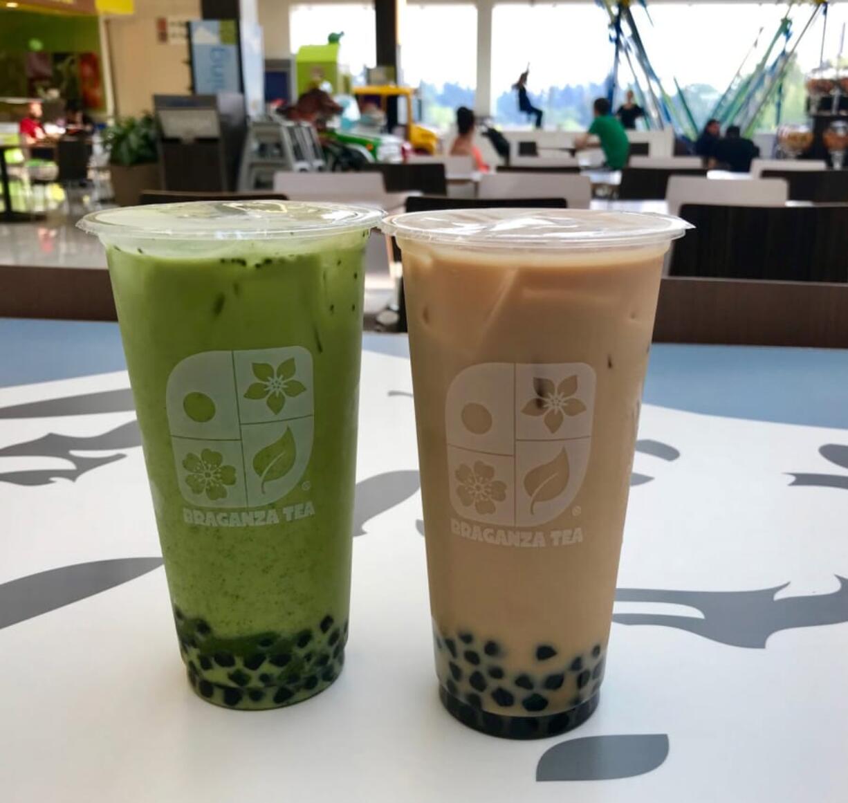 Matcha milk tea and traditional milk tea from Braganza Tea.