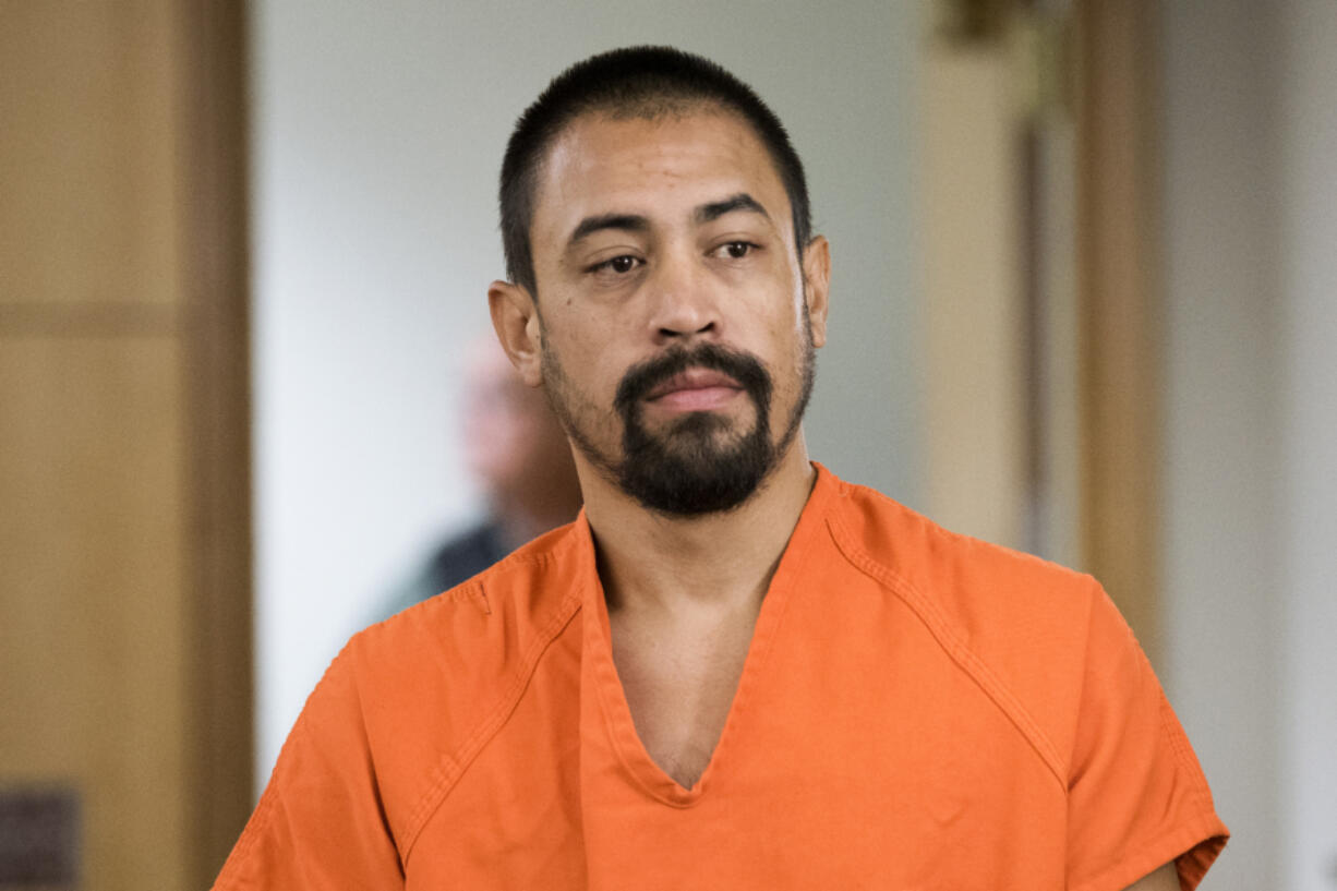 Evan D. Ebeo, 32, makes a first appearance Friday morning in Clark County Superior Court on suspicion of attempted first-degree murder, first-degree assault and first-degree robbery in connection with an Aug. 12 attack in Ridgefield.