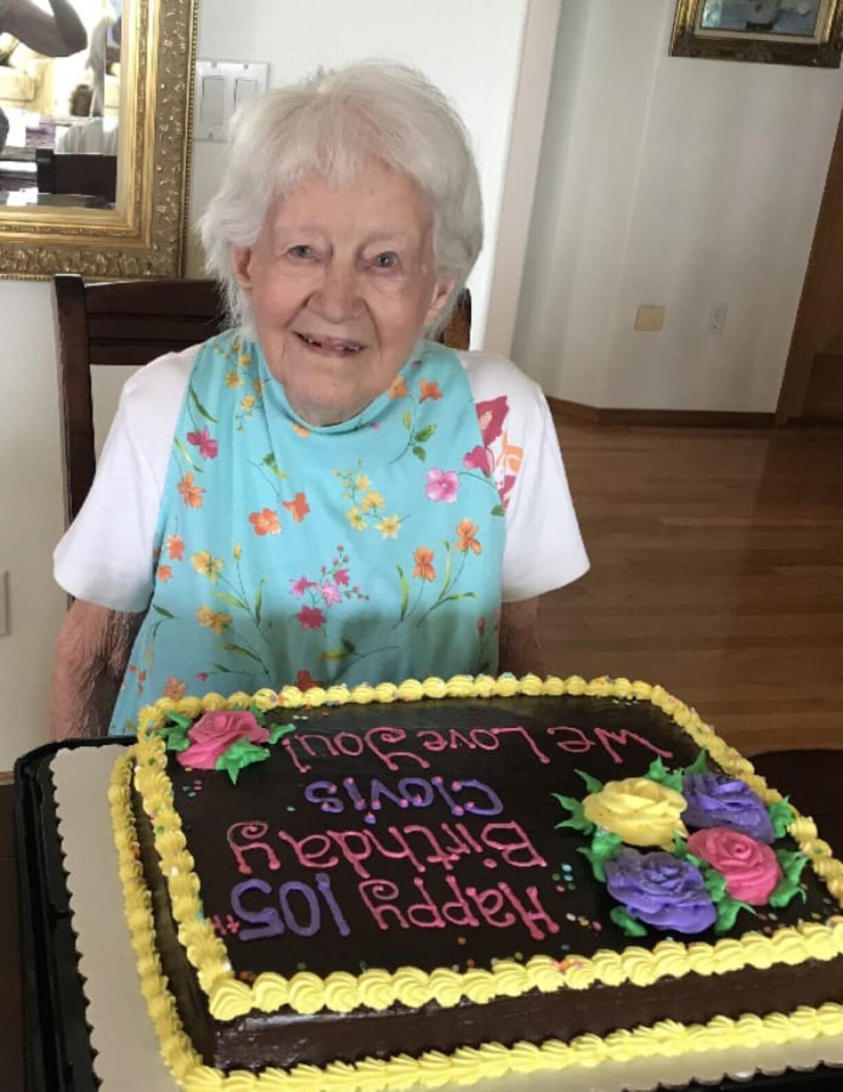 Clovis May VonEssen, of Woodland, celebrated her 105th birthday on Aug. 19, 2018, surrounded by friends and family. She was born on Aug. 21, 1913.