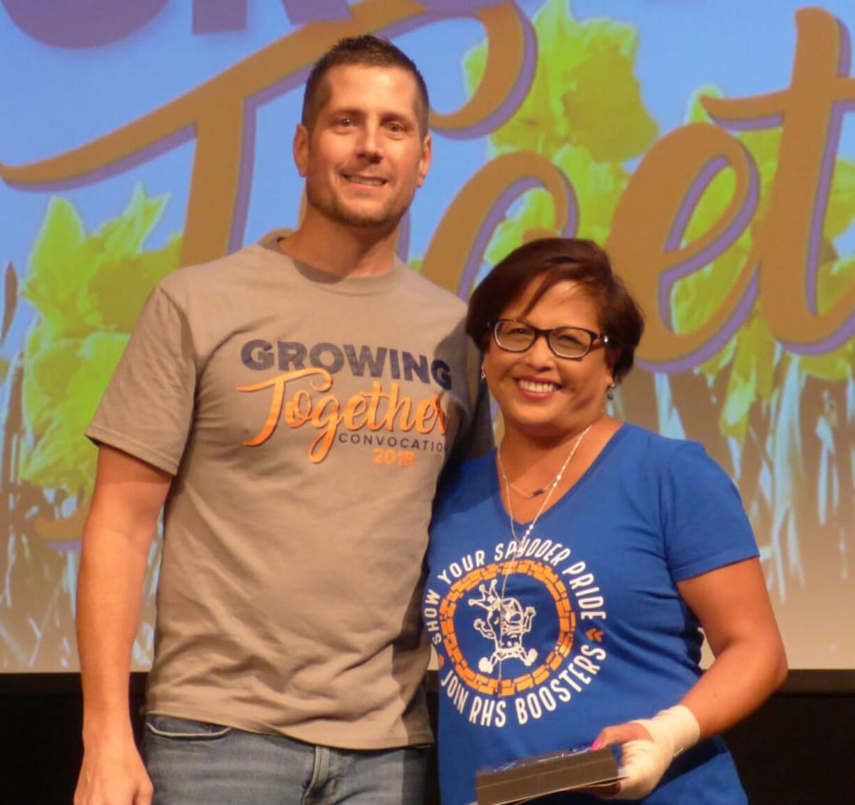 Ridgefield: Ridgefield School District Superintendent Nathan McCann and Volunteer of the Year Debbie McGravey.