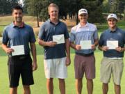 Local qualifiers from Oswego Lake CC for the 2018 U.S. Mid-Amateur Championship included Michael Johansen of Vancouver (left), Chris Polski of Eugene, Travis MIlleman of Portland, and Taylor Klopp of Portland. They all tied for medalist honors at 3-under on Wednesday, Aug. 8, 2018.