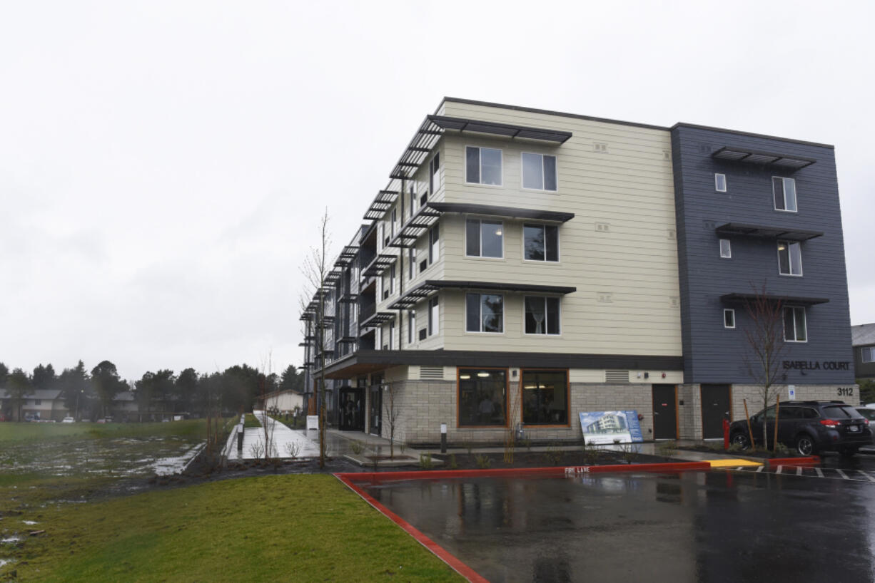 Isabella Court apartments, seen in March of 2017, were damaged in a fire over the weekend. The fire was reported at 11:14 a.m. at the large, four-story, 49-unit complex in the Bagley Downs neighborhood, according to dispatch records. The complex is owned by the Portland-based Reach Community Development nonprofit and opened last year, serving low income seniors.