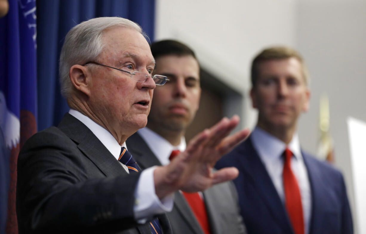 U.S. Attorney General Jeff Sessions speaks during a news conference regarding the country's opioid epidemic, Wednesday, Aug. 22, 2018, in Cleveland.