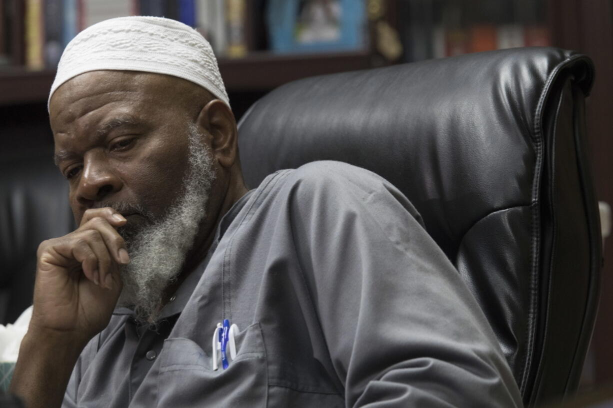 Imam Siraj Wahhaj speaks to reporters Thursday in New York. Wahhaj, the grandfather of a missing Georgia boy, says the remains of the child were found buried at a desert compound in New Mexico. Abdul-ghani Wahhaj was found Monday, on what would have been his fourth birthday, after he went missing in December in Jonesboro, Ga. near Atlanta.