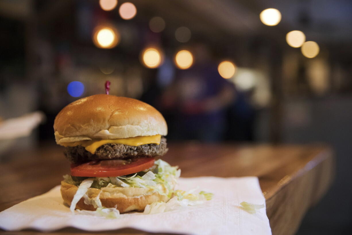 The Impossible Burger at Stella’s in Bellevue, Neb., is a burger made from plant protein.