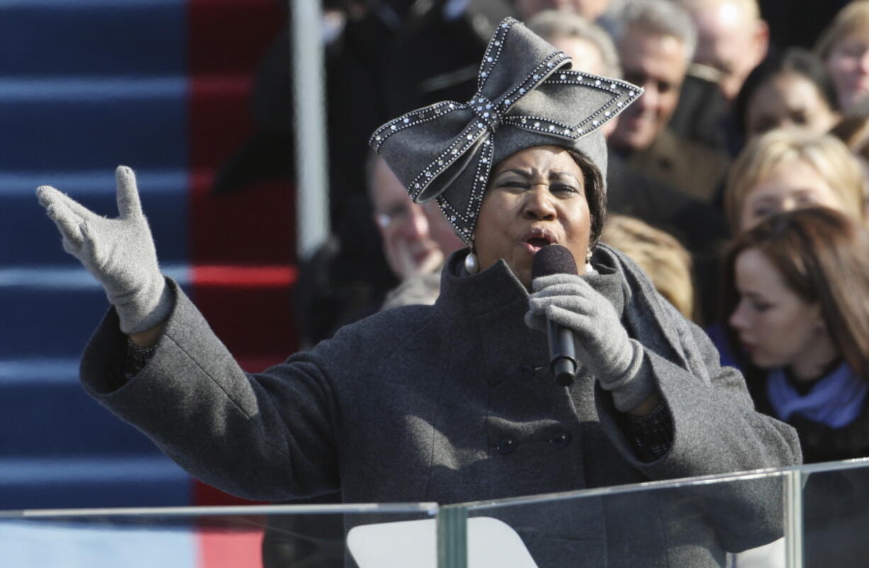 FILE - In this Jan. 20, 2009 file photo, Aretha Franklin performs at the inauguration for President Barack Obama at the U.S. Capitol in Washington. Franklin died Thursday, Aug. 16, 2018, at her home in Detroit. She was 76. Throughout Aretha Franklin’s career, “The Queen of Soul” often returned to Washington - the nation’s capital - for performances that at times put her in line with key moments of U.S. History.