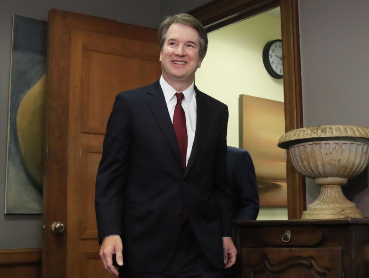 Supreme Court nominee Brett Kavanaugh arrives for a meeting with Sen. Sen. Bob Corker, R-Tenn., on Capitol Hill in Washington.