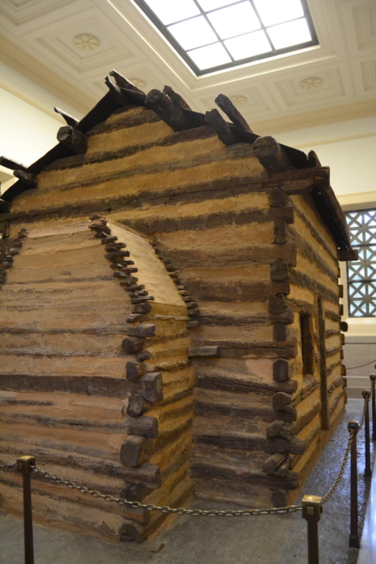 This Nov. 18, 2017 photo shows the “symbolic cabin” housed in the Memorial Building at the Abraham Lincoln Birthplace National Historical Park near Hodgenville, Ky.