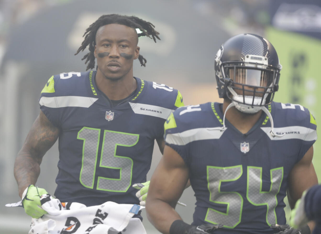 Seattle Seahawks’ receiver Brandon Marshall (15) is looking to bounce back from a injury-filled 2017 season with the New York Giants.