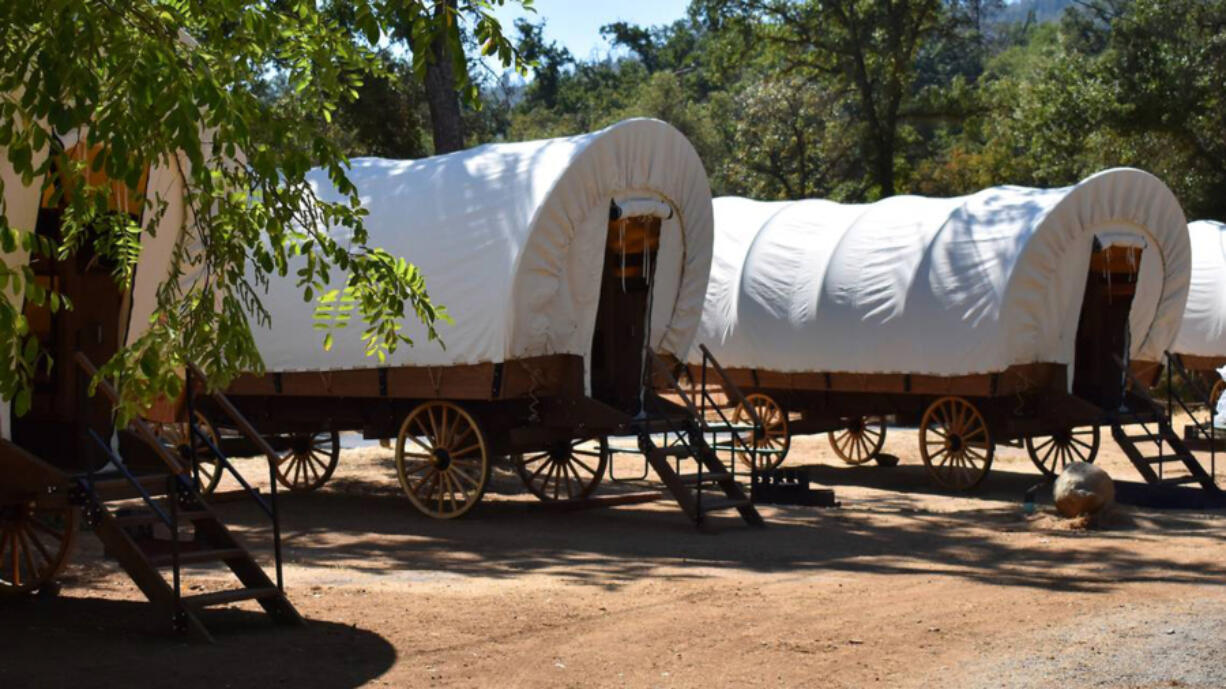 Yosemite Pines Resort in Groveland, Calif., 22 miles from the western gate of Yosemite National Park, has six Conestoga Wagons that people can camp in. The wagons are air-conditioned and roomier than the ones pioneers traveled in.