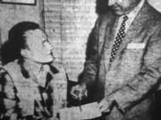 The Columbian, May 1, 1957: “Gene Nordstrom, seated, a junior at Fort Vancouver High School, was city manager of Vancouver today as students from Vancouver’s two high schools and Providence Academy participated in Student Government Day at city hall. The youthful administrator receives some pointers on the duties of his office from his official counterpart, City Manager James E. Neal. Some 30 youngsters, appointed to the city’s top administrative positions, observed city government in action during the day.