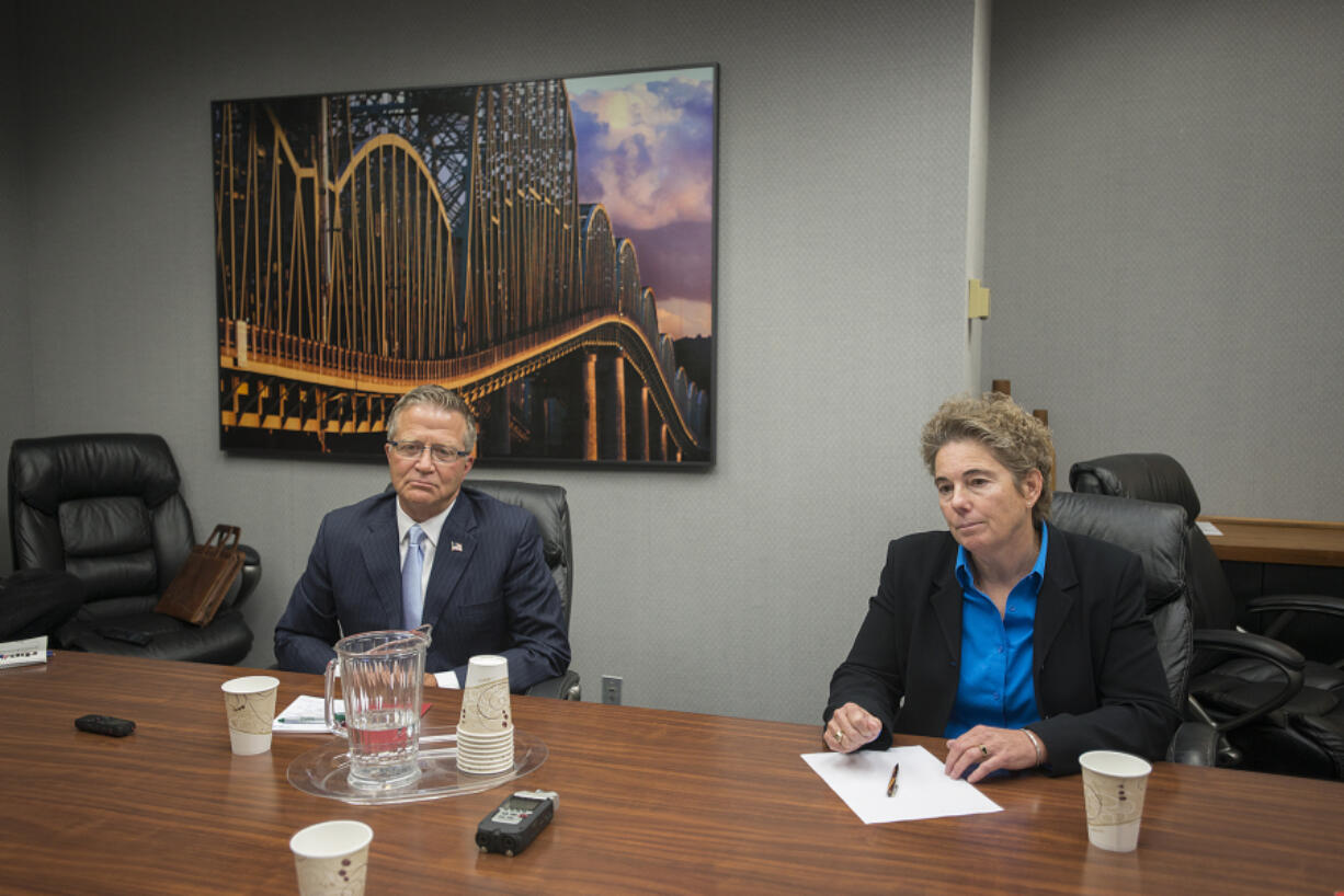 Legislative candidates Larry Hoff and Kathy Gillespie speak Tuesday with The Columbian’s Editorial Board about the issues in their 18th Legislative District race for a state House of Representatives seat.