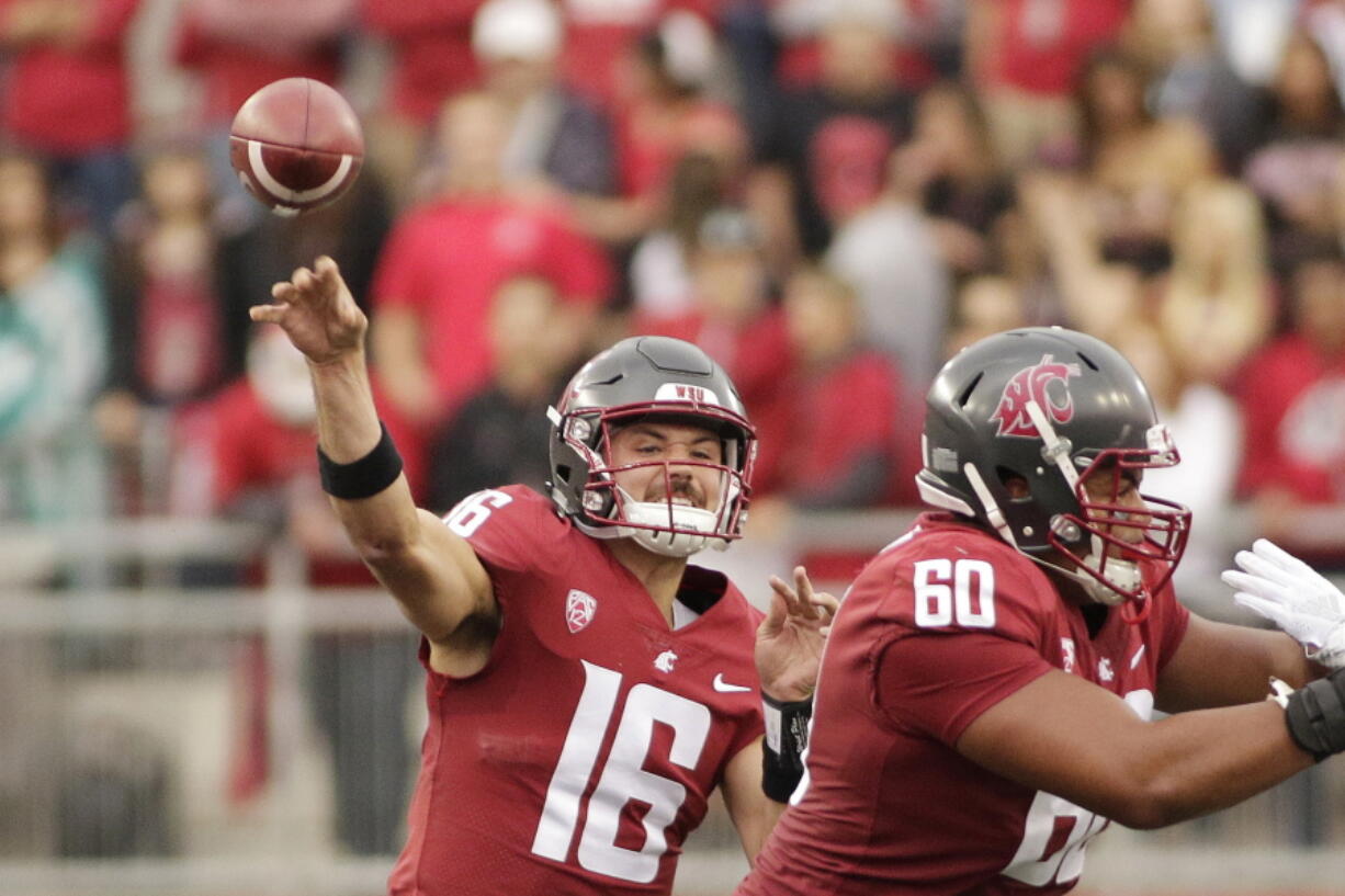 Washington State quarterback Gardner Minshew II (16) throws a pass during the first half of an NCAA college football game against Eastern Washington in Pullman, Wash., Saturday, Sept. 15, 2018.