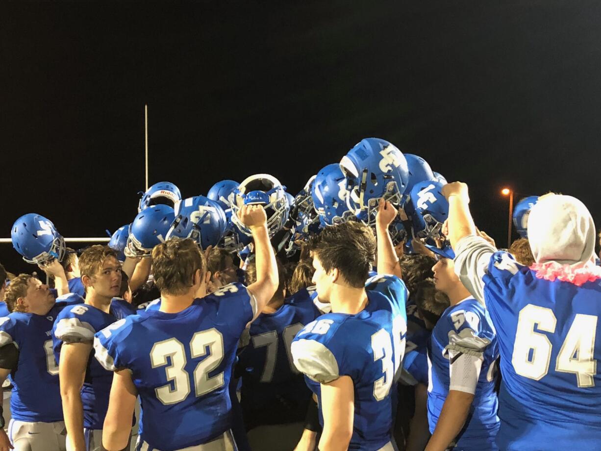 La Center celebrates a 41-12 win over King's Way Christian in a 1A Trico League football game Friday at La Center High School.