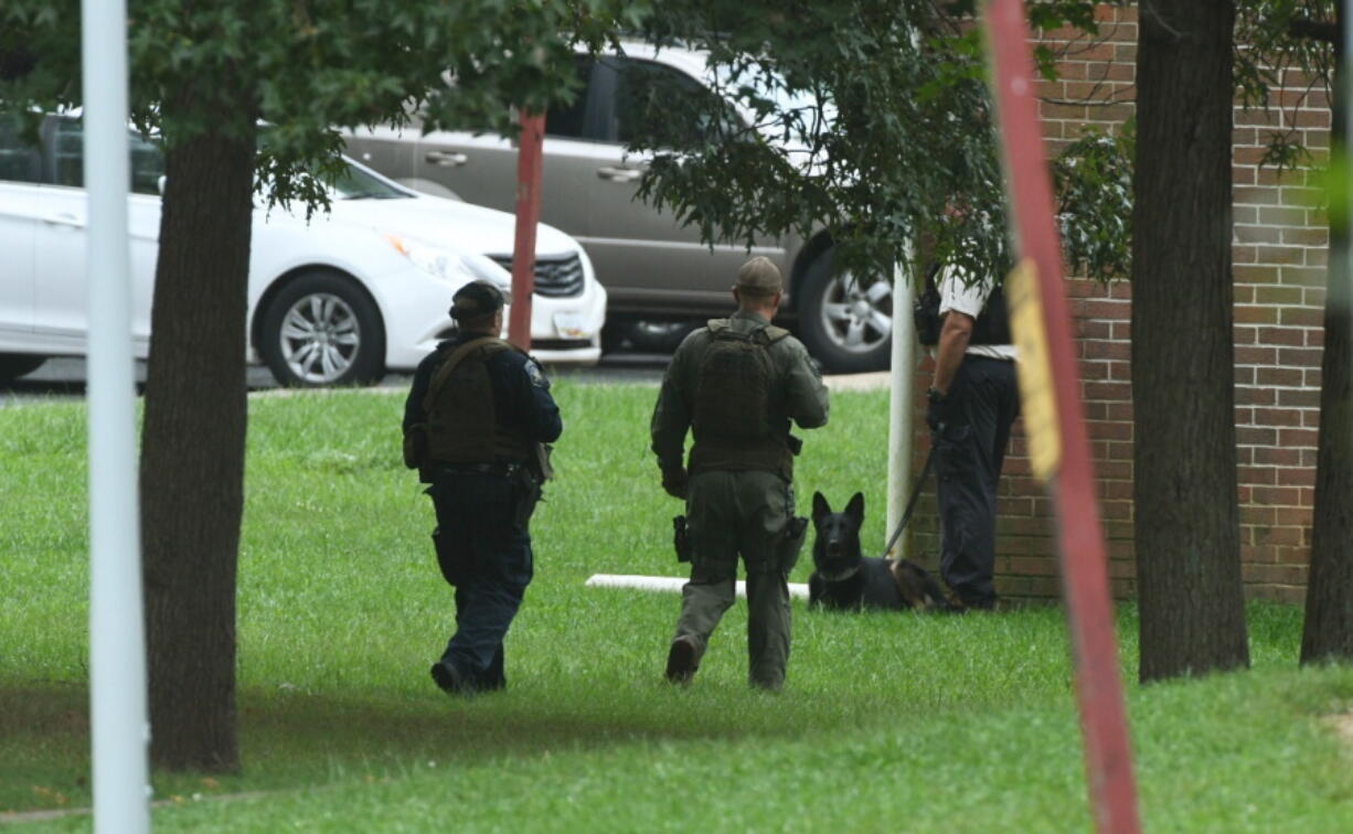 Authorities respond to a shooting in Harford County, Md., Thursday, Sept. 20, 2018.