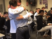 Brothers Kalani and Kahai Umiamaka embrace shortly after Kalani surpised his younger brother by returning from the Air Force for the first time in 19 months. Kalani is a former standout running back/defensive back for Heritage and returned on break to see Kahai, a senior receiver, play his senior season.