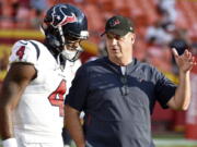 Houston Texans quarterback Deshaun Watson (4) with head coach Bill O’Brien.