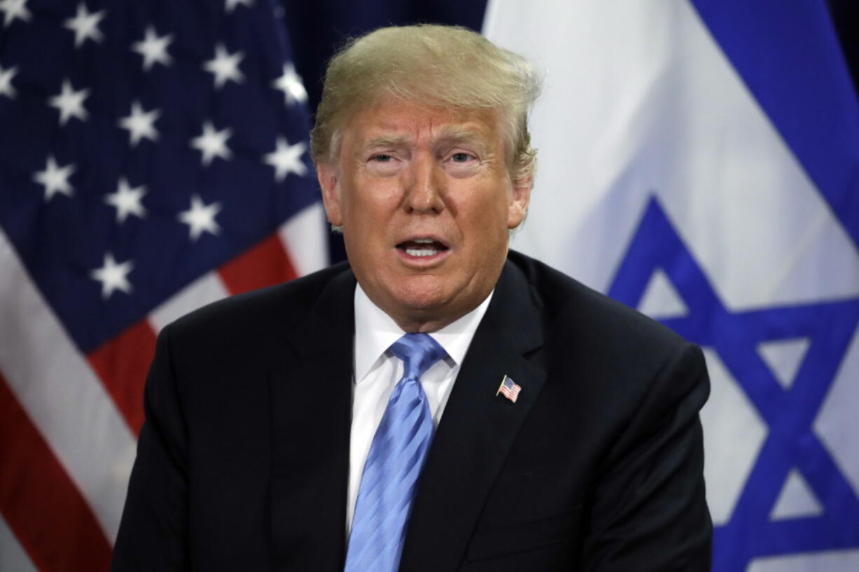 President Donald Trump talks during a meeting with Israeli Prime Minister Benjamin Netanyahu at the United Nations General Assembly on Wednesday at U.N. Headquarters.