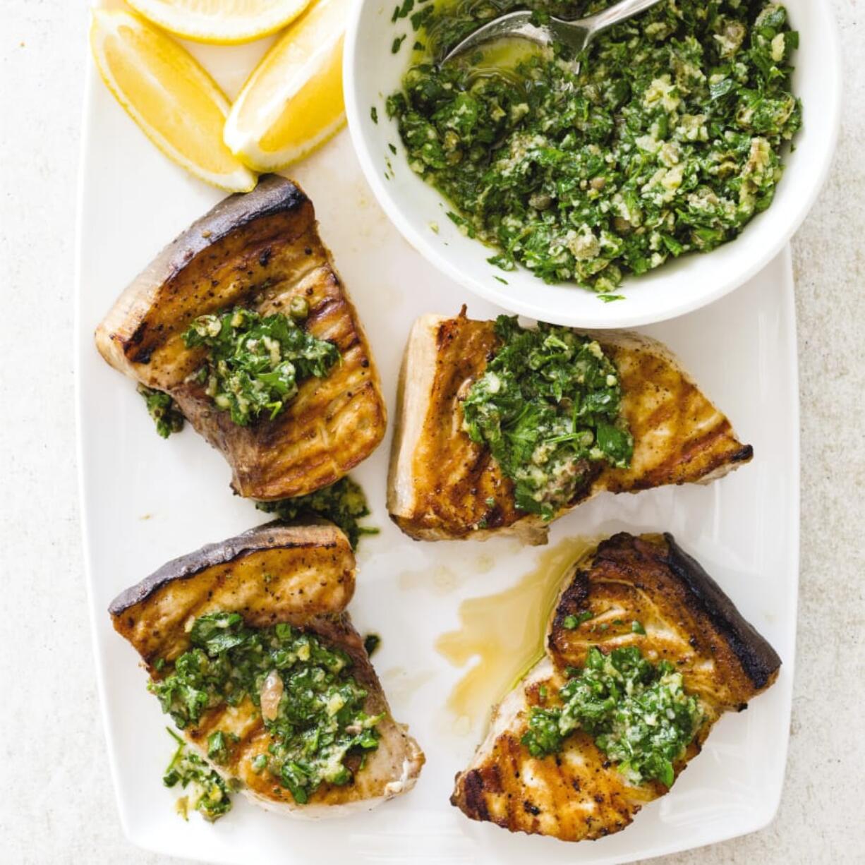 Grilled swordfish steaks with salsa verde (Daniel J.