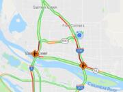 A crash in the southbound lanes of the Interstate 205 Bridge is causing traffic to slow on the freeway all the way to its junction with Interstate 5 north of Vancouver.