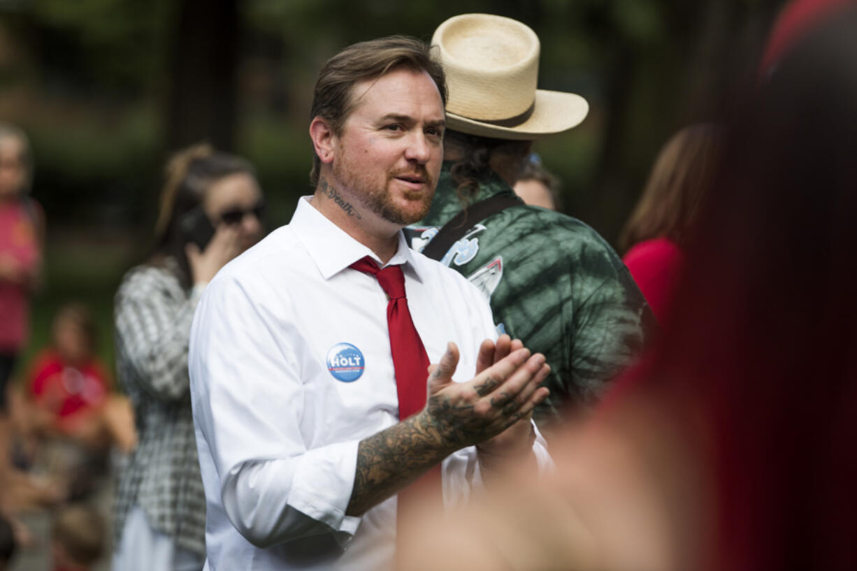 Eric Holt was among supporters at a rally for striking teachers in September. Support for labor has been a central part of his campaign for Clark County Council chair.